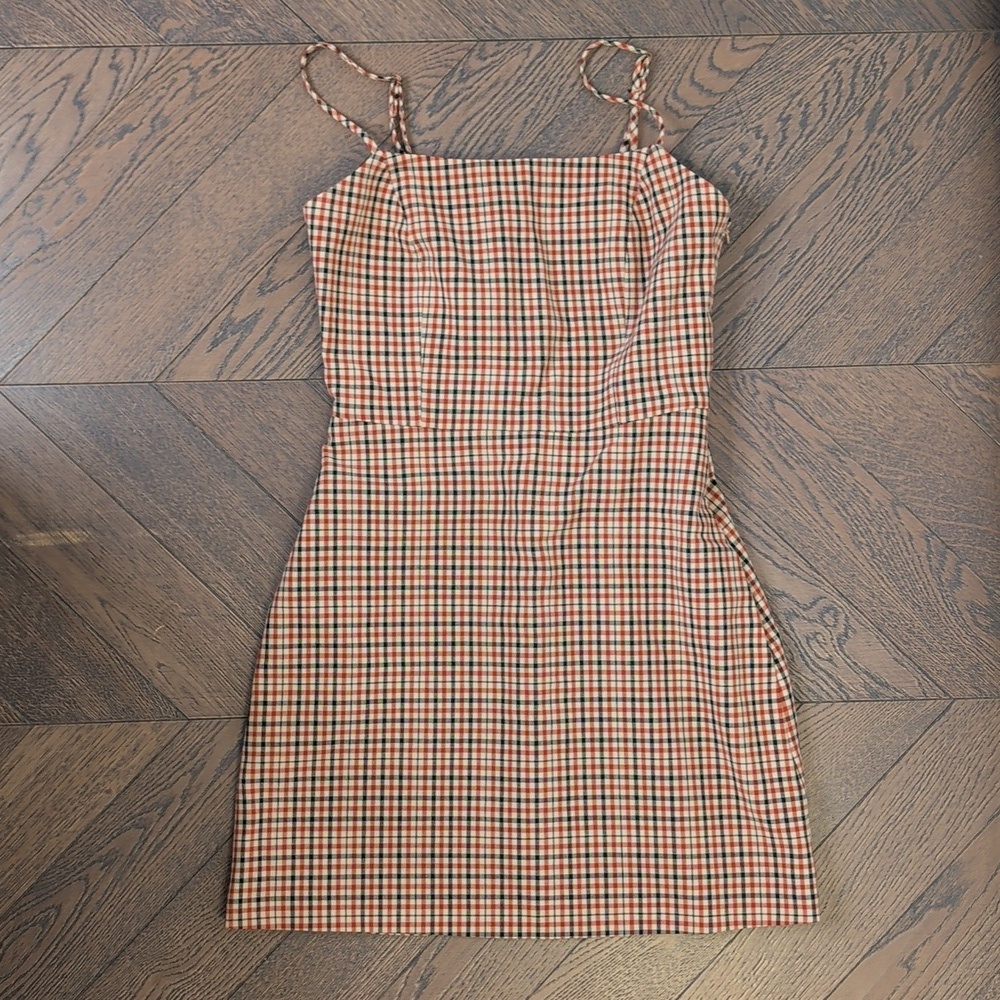 Aritzia Wilfred Isabelle Red Plaid Mini Dress Pockets 2 - Picture 4 of 11